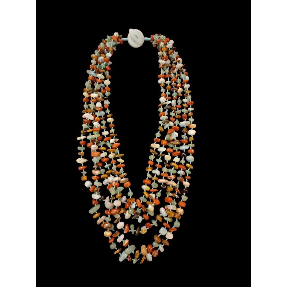 Lo Strand Faceted Natural Stone Bib Style Statement Necklace 21" Long